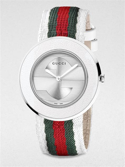 gucci stainless steel automatic leather-strap watch|Gucci watch women rubber strap.